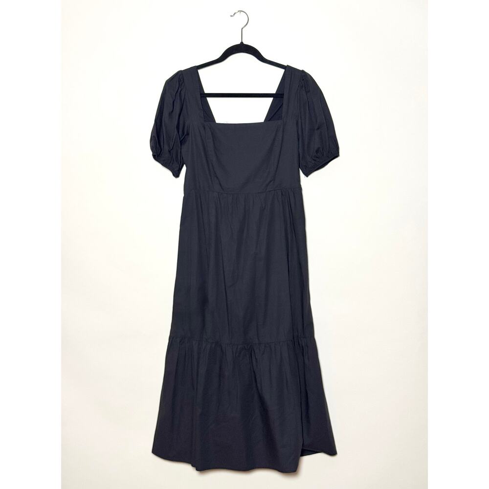 ASTR The Label Cotton Puff Sleeve Tiered Midi Dress Black Medium